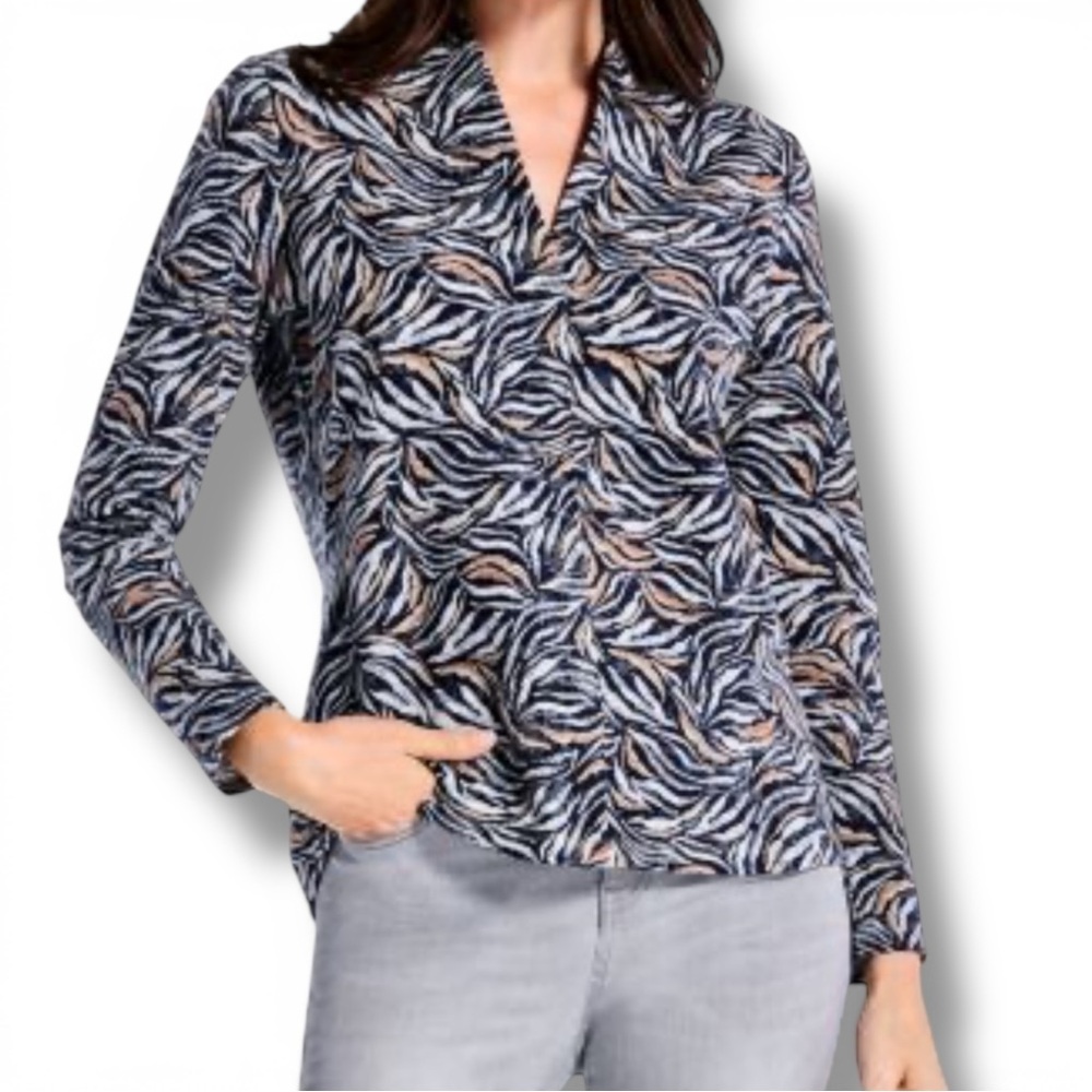 NIC+ZOE Forest Feen Long Sleeve Top - Grey Multi Plus 1X